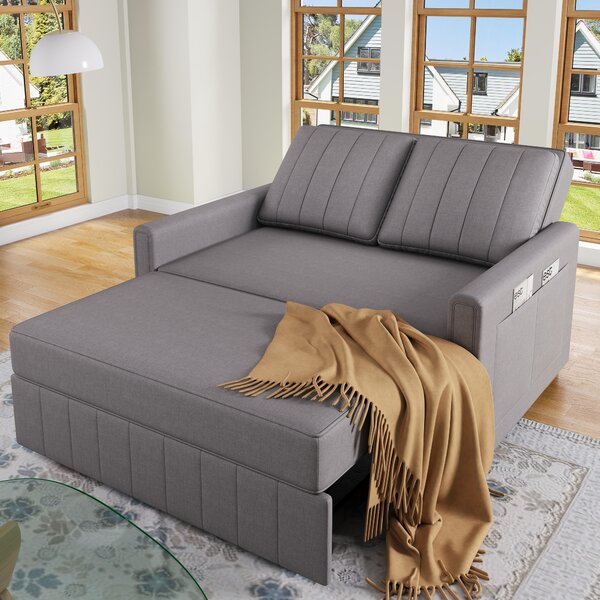 Divano letto multifunzionale, dimensioni 127x75x94 cm, divano a due posti con funzione letto, schienale regolabile, ideale per piccoli spazi e residence