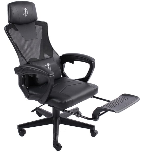 Sedia da gaming dal design moderno in stile racing con poggiapiedi ribaltabile - Sedia da gaming con braccioli regolabili - Sedia da scrivania ergonomica da gaming con cuscino di sostegno aggiuntivo, Colore: Nero