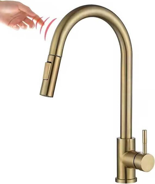 Domotechnika | Miscelatore da cucina Mortiza - Funzione touch - Ruotabile a 360° - Oro spazzolato - Moderno ed elegante