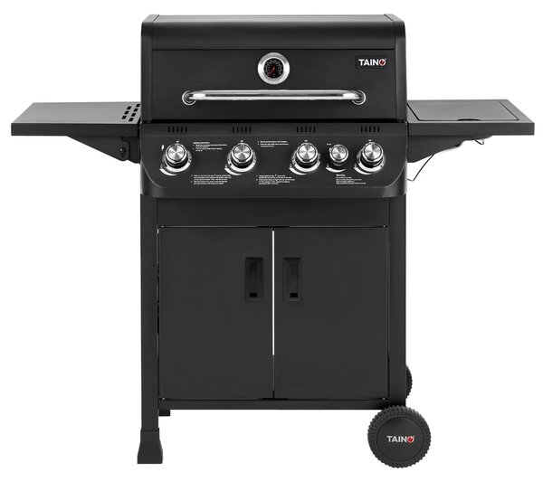 Barbecue a gas carrello - Griglia a 4 bruciatori - Bruciatore laterale - Griglia 60 x 34 cm - Acciaio inox