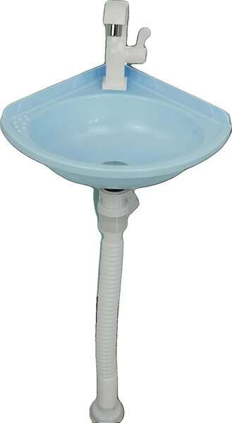 Mini lavabo, installazione autonoma, rubinetto e scarico integrati, blu