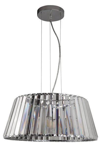 Lampadario Contemporaneo Tiara Acciaio Cromo Vetro Trasparente 5 Luci E14