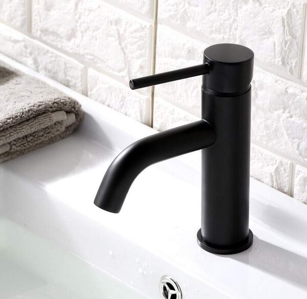 Rubinetto per lavabo in nero e oro, stile rotondo, miscelatore monocomando in ottone