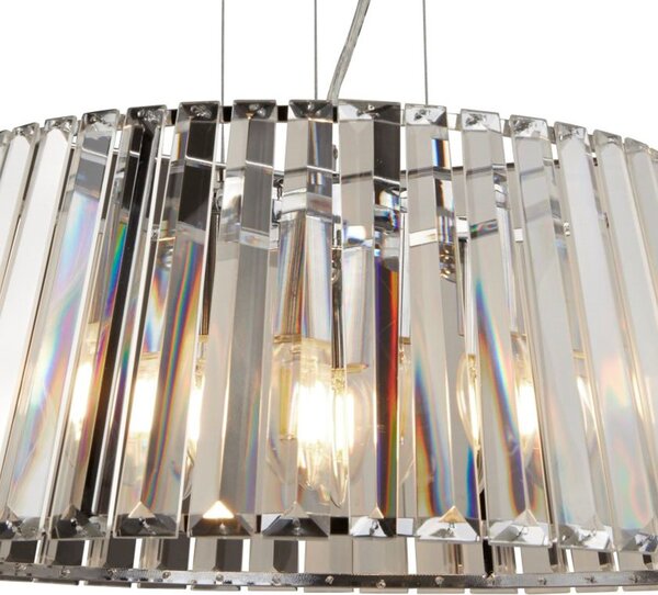 Lampadario Contemporaneo Tiara Acciaio Cromo Vetro Trasparente 5 Luci E14