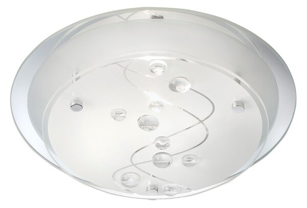 Plafoniera Contemporanea Baia Acciaio Bianco Vetro 1 Luce E27