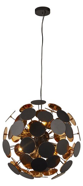 Lampadario Contemporaneo Disco Acciaio Nero Policarbonato Oro 6 Luci E14