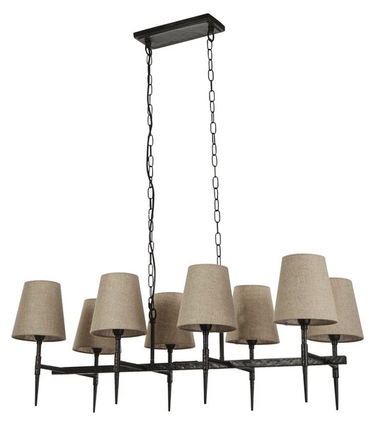 Lampadario Industrial-Nordico Gotico Acciaio Nero Tessuto 8 Luci E14