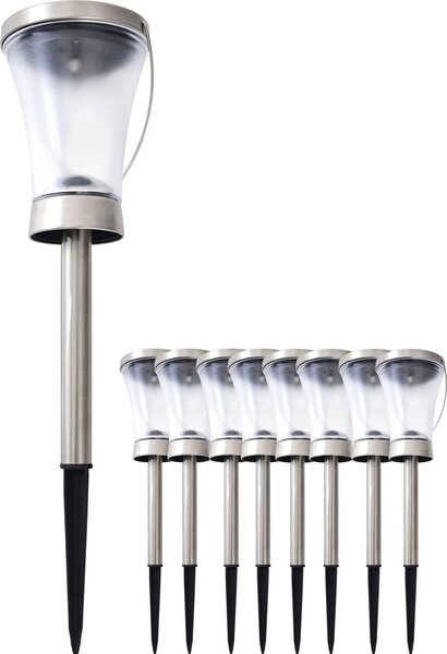 Lampada solare da giardino con picchetto, set da 8 pezzi, lampada solare da esterno per vialetti, modello 5146408