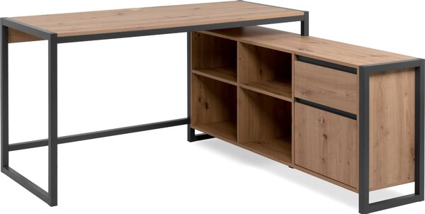 Scrivania ad angolo >Denver< 1 anta, 1 cassetto, decoro rovere Artisan / antracite - 139x75x139 (L/A/D)