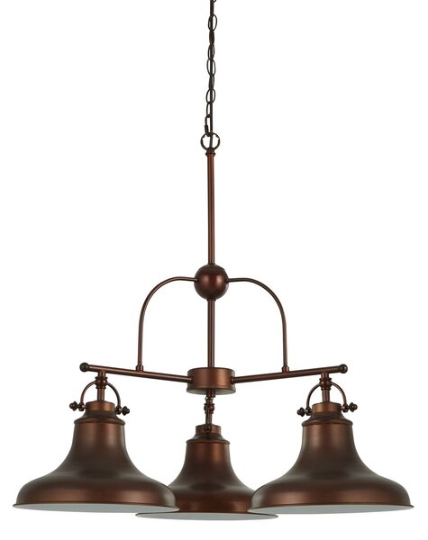 Lampadario Rustico-Country Dallas Acciaio Marrone Bianco 3 Luci E27