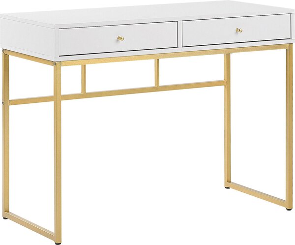 BELIANI Tavolo in MDF bianco/oro Struttura in metallo 2 cassetti Rettangolare Soggiorno Camera da letto Design moderno Stile glamour