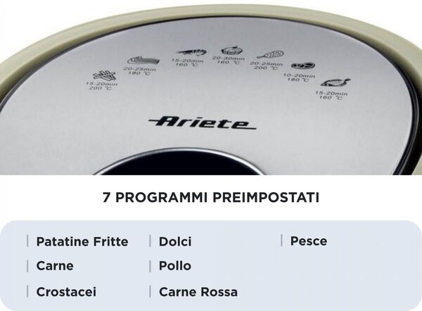 Ariete Friggitrice ad Aria Capacit 7 Litri Potenza 1800 Watt con Timer e Termostato Regolabile colore Beige - 00C461802AR0 Airy Fryer XXL