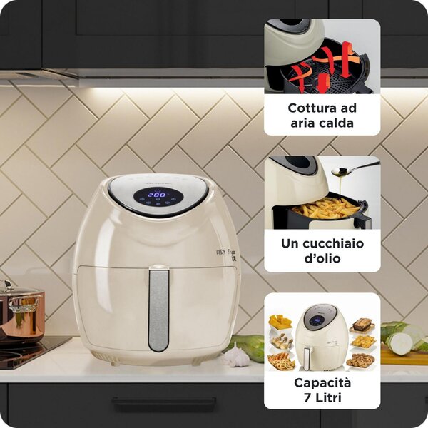 Ariete Friggitrice ad Aria Capacit 7 Litri Potenza 1800 Watt con Timer e Termostato Regolabile colore Beige - 00C461802AR0 Airy Fryer XXL