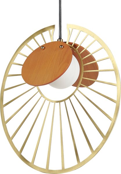 BELIANI Luce a sospensione in legno dorato ferro mdf Luce a sospensione paralume in vetro forma rotonda illuminazione moderna