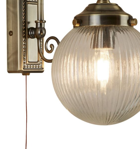Applique Classica Belvue Acciaio Ottone Vetro Trasparente 1 Luce E14