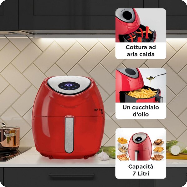 Ariete Friggitrice ad Aria Capacit 7 Litri Potenza 1800 Watt con Timer e Termostato Regolabile colore Rosso - 00C461801AR0 Airy Fryer XXL
