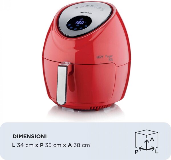 Ariete Friggitrice ad Aria Capacit 7 Litri Potenza 1800 Watt con Timer e Termostato Regolabile colore Rosso - 00C461801AR0 Airy Fryer XXL