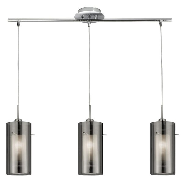 Lampadario Contemporaneo Duo 2 Acciaio Cromo Vetro 3 Luci E14