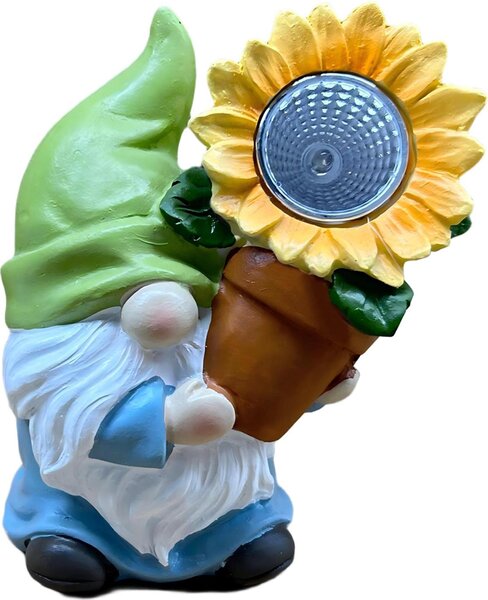 Lampada da giardino solare a forma di gnomo con fiore