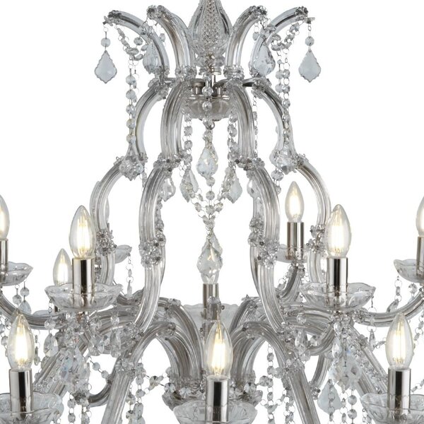 Lampadario Classico Marie Therese Acciaio Cromo Acrilico Trasparente 18 Luci E14