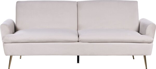 BELIANI Divano letto in velluto beige 3 posti funzione click-clack per dormire gambe in metallo dorato