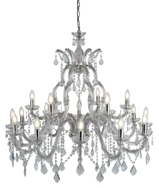 Lampadario Classico Marie Therese Acciaio Cromo Acrilico Trasparente 18 Luci E14