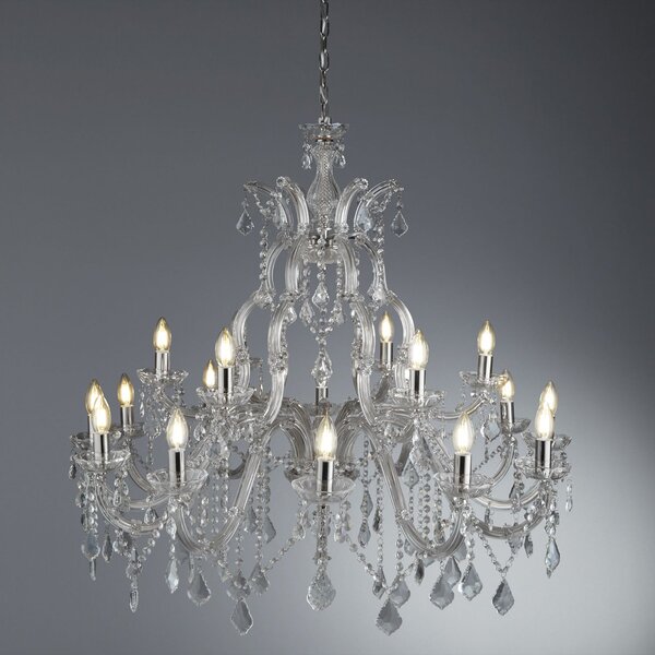 Lampadario Classico Marie Therese Acciaio Cromo Acrilico Trasparente 18 Luci E14