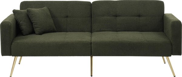 Divano letto con funzione letto, dimensioni 175x64x72 cm, due posti, colore verde, schienale regolabile con 3 posizioni, completo di cuscini, ideale per soggiorno e camere per gli ospiti