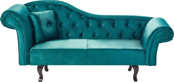 BELIANI Lounger imbottitura in velluto smeraldo con bottoni e cuscino a sinistra stile retrò tradizionale facile da pulire adatto agli animali domestici
