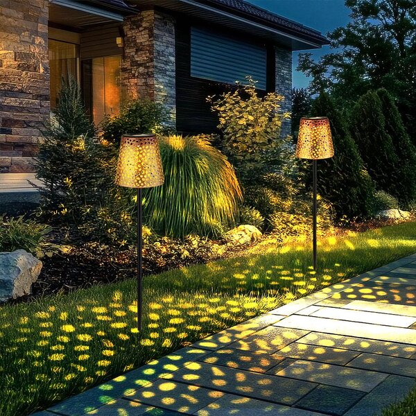 2 lampade da esterno a LED, effetto luminoso, metallo, alimentazione a batteria, colore oro, altezza 70 cm