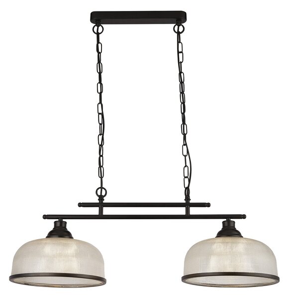 Lampadario Rustico-Country Highworth Acciaio Nero Vetro Trasparente 2 Luci E27