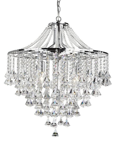 Lampadario Classico Dorchester Acciaio Cromo Vetro 5 Luci E14
