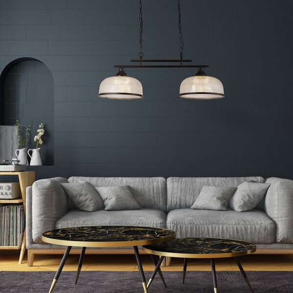 Lampadario Rustico-Country Highworth Acciaio Nero Vetro Trasparente 2 Luci E27