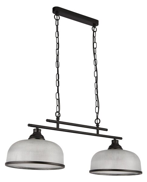 Lampadario Rustico-Country Highworth Acciaio Nero Vetro Trasparente 2 Luci E27