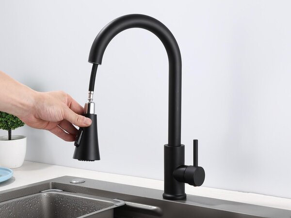 Rubinetto da cucina a 360°, miscelatore per lavello, nero, GMF803, 39 cm