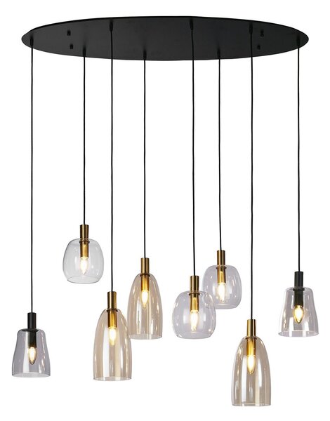 Lampadario Classico Divine Acciaio Nero Vetro 8 Luci E14