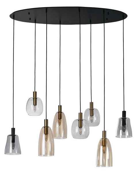 Lampadario Classico Divine Acciaio Nero Vetro 8 Luci E14