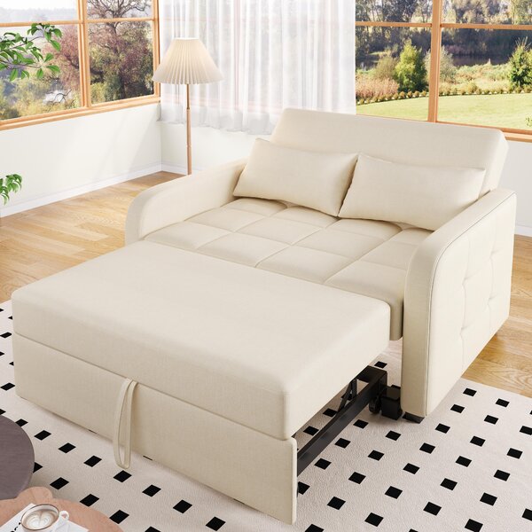 Divano letto 2 posti, dimensioni 127x75x94 cm, divano letto con funzione letto, divano beige con schienale regolabile, ideale per piccoli appartamenti