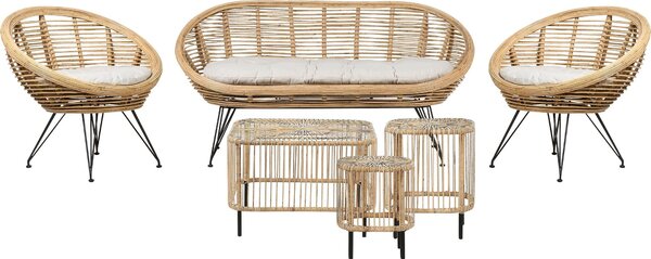 BELIANI Divano a quattro posti con tavolini in rattan naturale beige chiaro divano in cotone interno esterno stile boho