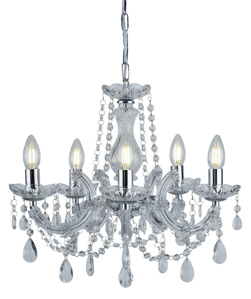 Lampadario Classico Marie Therese Acciaio Cromo Cristallo 5 Luci E14