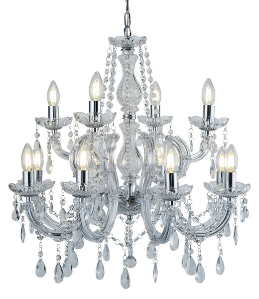 Lampadario Classico Marie Therese Acciaio Cromo Acrilico Trasparente 12 Luci E14