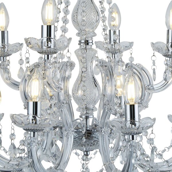 Lampadario Classico Marie Therese Acciaio Cromo Acrilico Trasparente 12 Luci E14