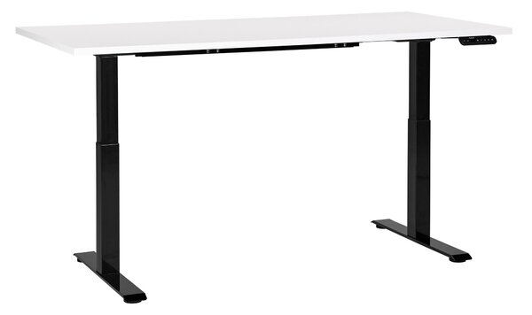 BELIANI Scrivania regolabile in altezza, piano bianco, struttura in acciaio nero, 160 x 72 cm, regolazione elettrica dell'altezza, per uffici moderni