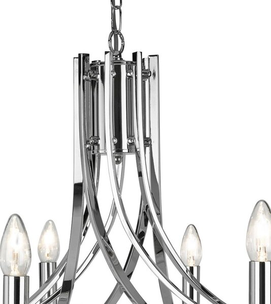 Lampadario Industrial-Nordico Ascona Acciaio Cromo Vetro 8 Luci E14