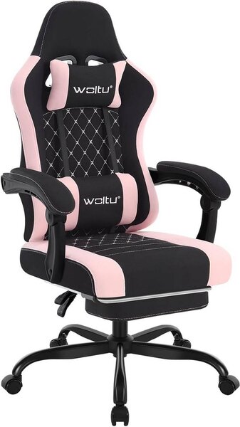 Sedia da gaming WOLTU con funzione massaggio, cuscino a molle insacchettate, ergonomica, tessuto a rete: Nero+Rosa Colore: Nero+Rosa