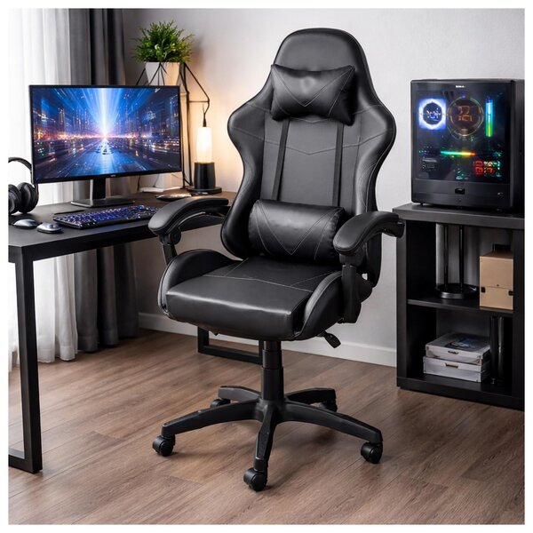 Sedia da gaming in ecopelle, colore nero