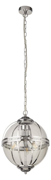 Lampadario Contemporaneo Corona Acciaio Cromo Vetro 3 Luci E14