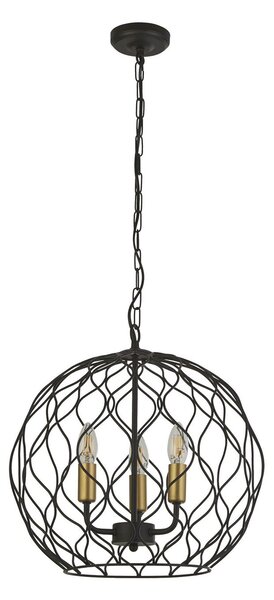 Lampadario Industrial-Nordico Finezza Acciaio Nero Oro 3 Luci E14