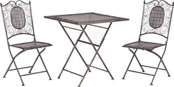 BELIANI Set bistrot da giardino pieghevole in acciaio inox nero, 2 sedie, tavolo, resistente ai raggi UV per esterni, stile francese romantico e retrò