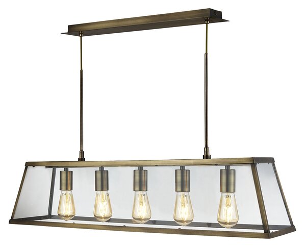 Lampadario Contemporaneo Viaggiatore Acciaio Ottone Vetro Trasparente 5 Luci E27